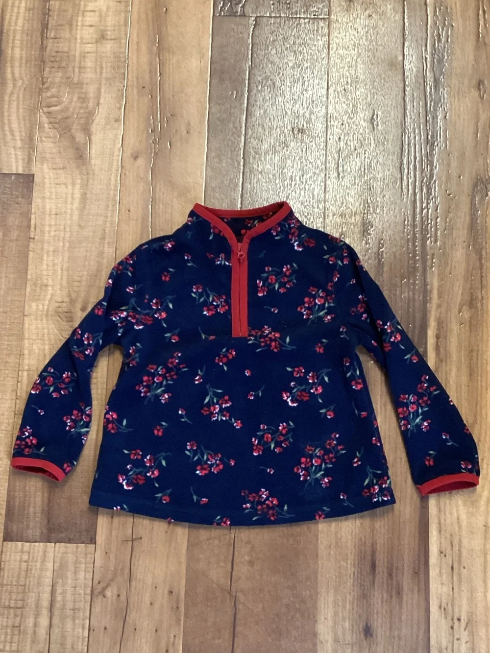 OshKosh B'gosh Red & Navy Floral Zip-Front Top Pullover Fleece 24 Months